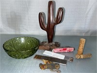 Wooden hand carved cactus 7. Small olive