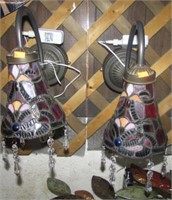 PAIR -- LEADED GLASS WALL SCONCES W/ REMOTE