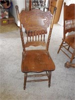 Lot #126 Set of (7) Oak pressed back side chairs