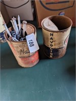 (2) Vintage Metal Oil Cans w/ Content