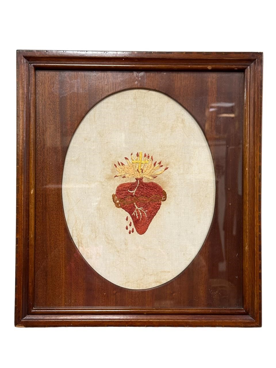 Framed Vintage Needlepoint Sacred Heart of Jesus