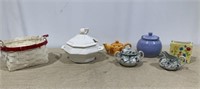 USA Pottery Soup Bowl, Tea Pots, Jar, & Basket