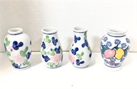 4 pc mini porcelain floral vase