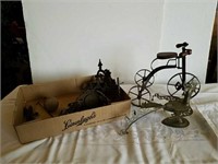 Decorative tricycle, cast iron wall sconces