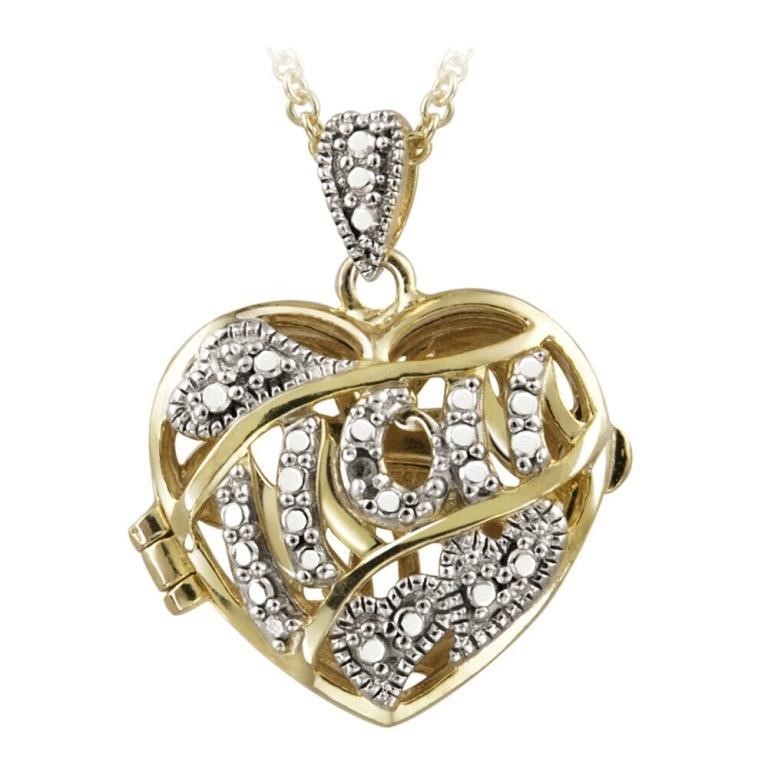 Genuine Diamond 14K Gold Pl MOM Lock Necklace