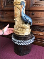 Pelican on Piling Plaster Maritime Statue