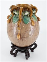 Vintage Majolica Glazed Pottery Frog Jar Vase