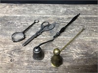 Folding spectacles, silver? scissors, snuffers