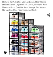 NEW 15 Pk Shoe Storage Boxes, Clear Plastic,