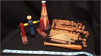 Vintage toys, original linkin log, wooden sailor,