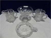 TRAY: 4PC ASSORTED THISTLE PATTERN PRESSED GLASS