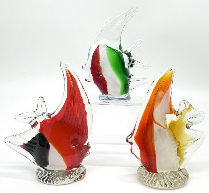 3pc Art Glass Fish Sculptures