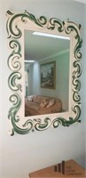 Resin Framed Mirror with Green Accent Scrolls
