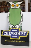 ANTIQUE PORCELAIN 36" CHEVROLET OWL SIGN