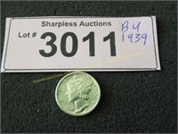 Uncirculated 1939 Mercury silver dime