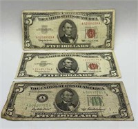 (2) Series 1963 $5 Red Notes & 1950 B $5 Note