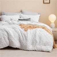 Bedsure Queen Comforter Set  3pc  White  Boho