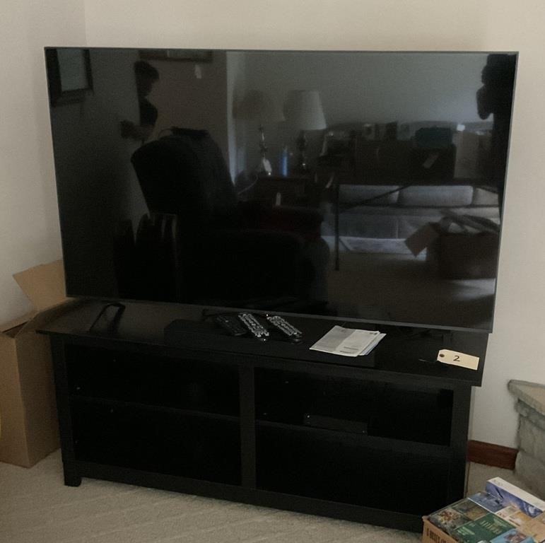 LG 65 INCH TV, BOSE SOUND BAR & TV STAND