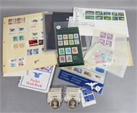 Foreign Stamp Collection & Two Liberian Coins
