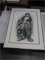 Signed, Framed Ozz Franca Black/White Clown Print