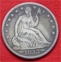 1853 Seated Liberty Silver Half Dollar Rays/Arrows