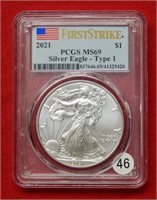 2021 American Eagle T1 PCGS MS69 1 Ounce Silver