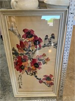 vintage chinese watercolor with flowers birds