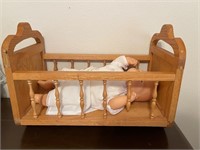 Wood Baby Doll Cradle & Baby Doll
