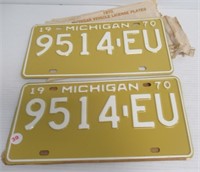 Pair of NOS 1970 Michigan License Plates.