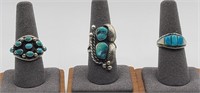 3 Sterling & Turquoise Rings