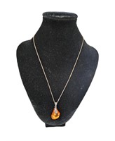 Sterling Silver Honey Baltic Amber Pendant & Chain
