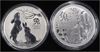 (2) 1 OZ .999 SILV 2023 YEAR OF THE RABBIT ROUNDS