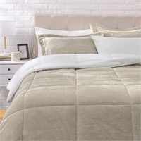 Sherpa Comforter Bed Set - Taupe Full/Queen