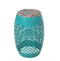 Samerah Outdoor Iron Side Table, Teal, Multi-Color