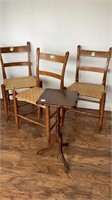 3 oak chairs with woven seats, all good