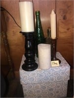 Misc candles, decorative box, bottles
