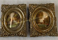 (2) Miniature pictures with metal frames