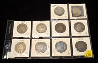 10- Columbian Exposition half dollars, 90% silver