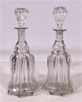 Pr. Ribbed decanters, blown glass, 5" dia. base,