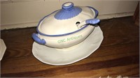 Blue and white soup tureen with the matching