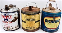 Lot of 3 Five Gallon Vintage Motor Oil Cans