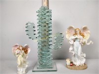 Seraphim angel figurines, glass cactus