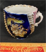 EXCEPTIONAL HAND PAINTED VICTORIAN MUSTACHE MUG