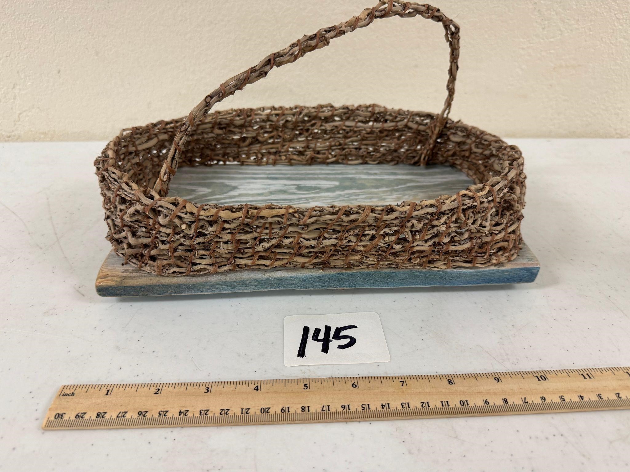 Palm Tree Leaf Basket on Wood Base by Ireton