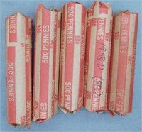 (5) Rolls of 1958-D Wheat Cents.