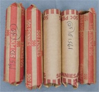(5) Rolls of 1951-D Wheat Cents.