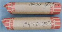 (2) Rolls of 1947-D Wheat Cents.