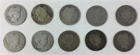 Silver Barber Quarters Lot of 10