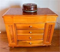 Wood Jewelry Box & Round Trinket Box (2)