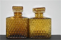 2 Amber Glass Decanters
